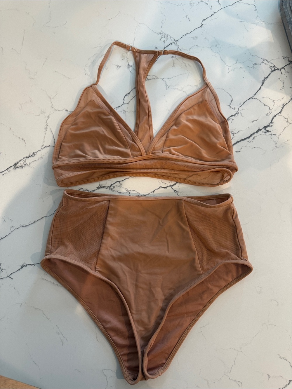 SHEIN Cocoa Brown High-Waist Two-Piece Bikini Set
